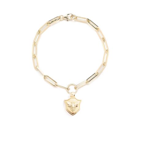 Bee - FoundRae x Every Mother Counts Miniature Crest Classic FOB Clip Chain Bracelet Classic 14k Gold Chain Charm Bracelet, Classic Gold Plated Charm Bracelet, Tarnish Resistant, Gold-tone Tarnish Resistant Chain Link Charm Bracelet, Gold-tone Gold Plated Chain Link Charm Bracelet, Gold-tone Metal Chain Link Charm Bracelet, Gold Piece, Gold Collection, Enamel Jewelry, Jewelry Lover