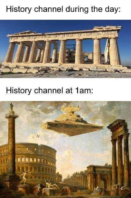 Ancient Aliens 💚 Need A Laugh, Historical Humor, New Funny Memes, History Jokes, Country Jokes, Funny Memes Images, Meme Page, History Humor, History Channel