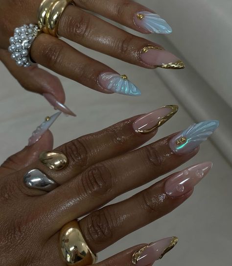 Almond Acrylic Nails Designs, Sea Nails, Girly Acrylic Nails, French Tip Acrylic Nails, Simple Acrylic Nails, Acrylic Nails Coffin Pink, Almond Acrylic Nails, Unique Acrylic Nails, Fire Nails