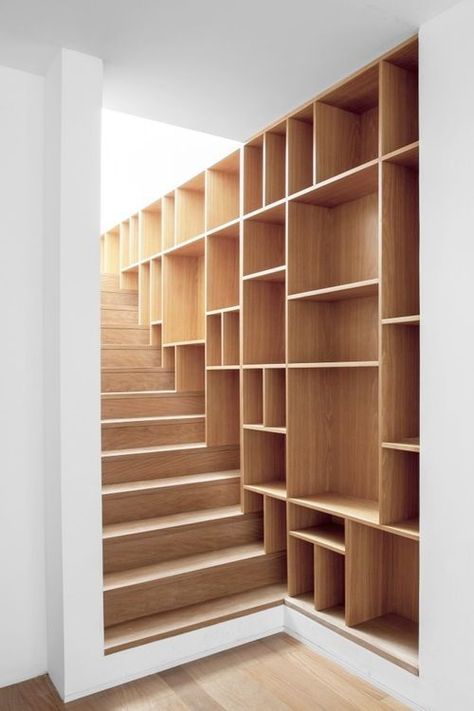 Cubby Hole Storage, Small Space Staircase, Escalier Design, Small Basement, Basement Storage, Stair Storage, Space Decor, Decorating Small Spaces, Storage Room