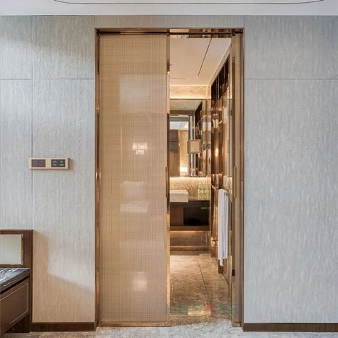 Glass Pocket Doors Bathroom, House Sliding Door, Frosted Glass Door Bathroom, Glass Door Office, Sliding Door Modern, Pocket Sliding Door, Pocket Doors Bathroom, Bathroom Door Ideas, Glass Bathroom Door