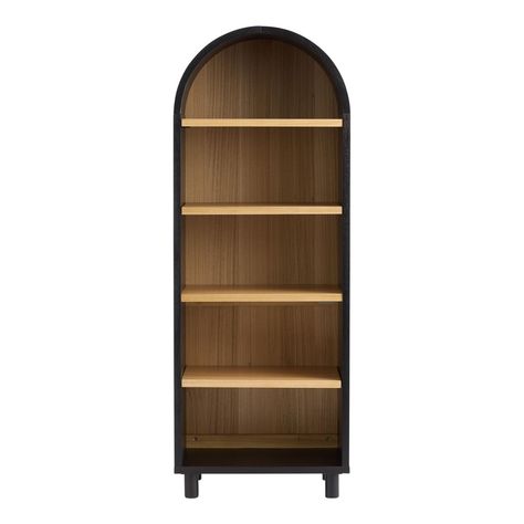 Callum Natural and Charcoal Black Wood Arch Bookshelf - World Market Arch Bookshelf, Arch Bookcase, Arched Bookshelf, Wellness Room, Wood Arch, Charcoal Black, Home Office Design, World Market, Black Wood