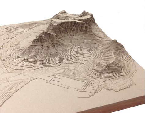 Cnc Topography Model, Cnc Architecture Model, Architecture Site Model, Topographic Model, Topographic Art, Seaside Cliff, Maps Design, Topographic Map Art, Site Model