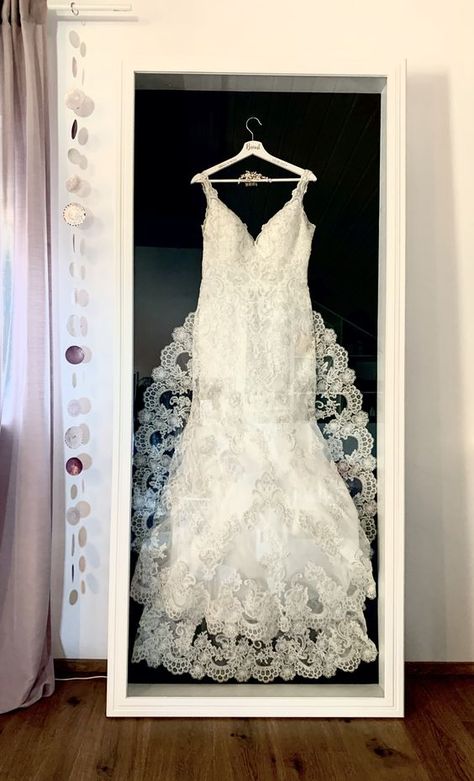 Bespoke Wedding Dress Frame - Russell Collins Art Wedding Dress Box Display, Wedding Dress Shadow Box Display, Wedding Dress Display At Home, Wedding Dress Shadow Box Ideas, Wedding Dress Storage Ideas, Wedding Dress Display Ideas, Wedding Dress Preservation Ideas, Preserve Wedding Dress, Frame Wedding Dress