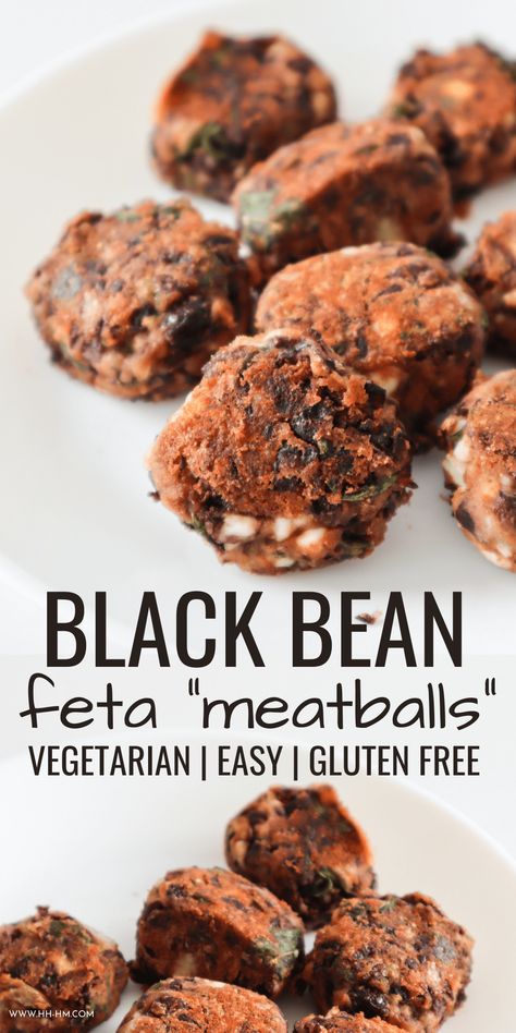 Black Bean Meatballs, Feta Meatballs, Bean Meatballs, Vegetarian Meatballs, Black Bean Recipes, Easy Vegetarian Dinner, Clean Eating Lunch, Meatball Ingredients, Meatless Dinner