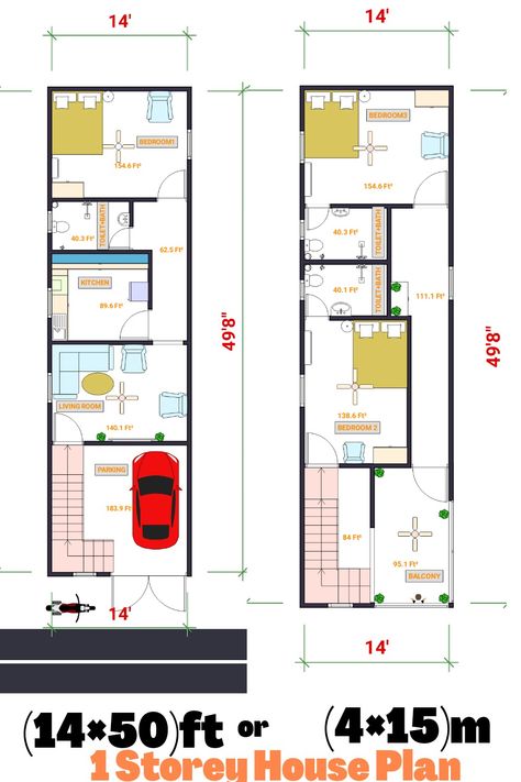 House plan ||House design (14×50)ft ,700 sq ft or 60 sq m With 3 bedrooms,living room,kitchen,3 toilet+bath &parking area. 700sq Ft House Plans, 16×60 House Plan, 16×50 House Plan, Perfect House Plan, Rama Lord, Pioneer House, South Facing House, Budget House Plans, Vishwakarma Puja