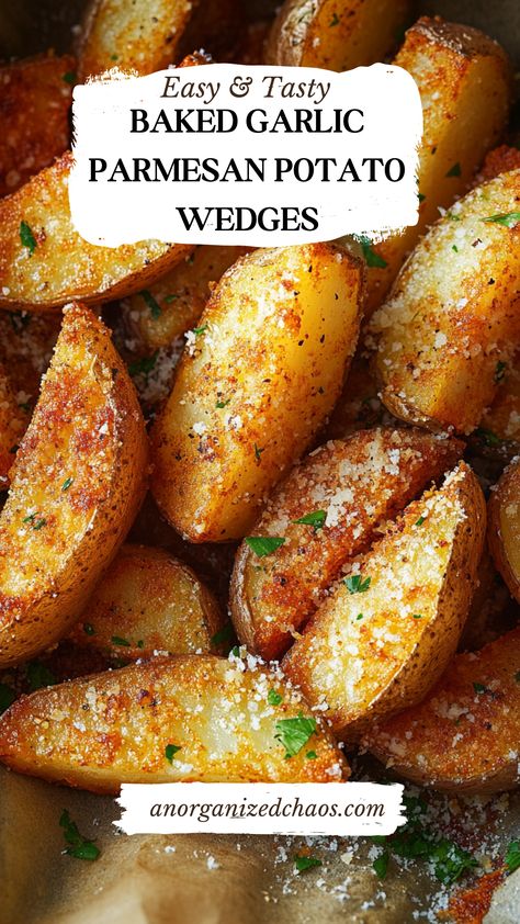 Baked Garlic Parmesan Potato Wedges Healthy Potato Wedges Oven Baked, Homemade Jo Jos Potato Wedges, Oven Baked Garlic Potatoes, Baked Jojo Potatoes, Halved Baked Potatoes, Garlic Parmesan Potatoes Baked, Homemade Potatoes Wedges, Potato Inspirations Recipes, Potatoes Parmesan Garlic Oven Baked