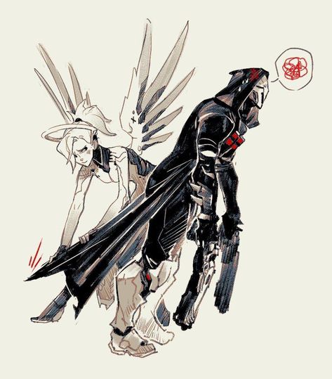 Reaper And Mercy, Reaper X Mercy, Mercy Wallpaper, Genji Hanzo, Sarah Stone, Reaper Overwatch, Overwatch Reaper, Overwatch Drawings, Overwatch Funny