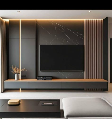 Best Tv Wall Design, Black Living Room Cabinets, Tv Wall Decor Ideas Living Room, Bedroom Wall Unit Ideas, Tv Unit Design Modern Black, Tv Unit Ideas For Bedroom, Tv Panels For Bedroom, Tv Room Design Ideas Interiors, Tv Comode Living Rooms