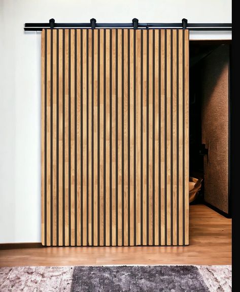 Sliding Barn Doors - Etsy UK Wood Slat Sliding Door, Outdoor Sliding Doors, Sliding Door For Closet, Sliding Door Backyard, Unique Sliding Barn Door, Slat Barn Door, Wooden Sliding Door Design, Interier Sliding Barn Doors, Wooden Sliding Door