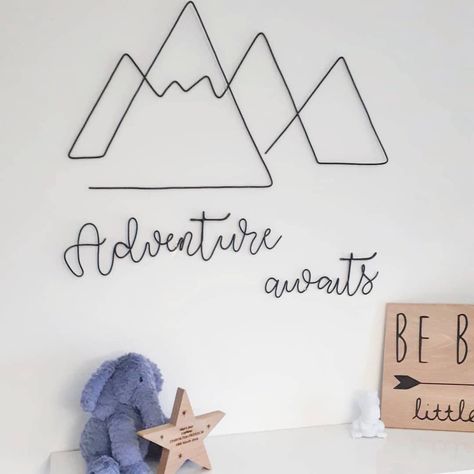 Wire Word Art by Tally on Instagram: “🌟Adventure awaits🌟 ....Once I've cleaned the house 🤣  #adventureawaits #mountainwallart #wirewallart #wirewords #etsyseller #etsymk…” Wire Wall Art, Wire Knitting, Wire Diy, Knitted Wire, Baby Room Art, Word Wall Art, Mountain Wall, Art Template, Mountain Wall Art