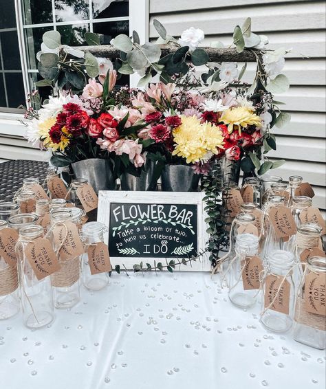 Boho Flower Bar Ideas, Lawn And Garden Bridal Shower Ideas, Flower Bar At Bridal Shower, Flower Bar For Party, Flower Bar At Wedding, French Garden Bridal Shower Ideas, Boho Floral Bridal Shower Theme, Boho Country Bridal Shower Ideas, Boho Brunch Bridal Shower Ideas