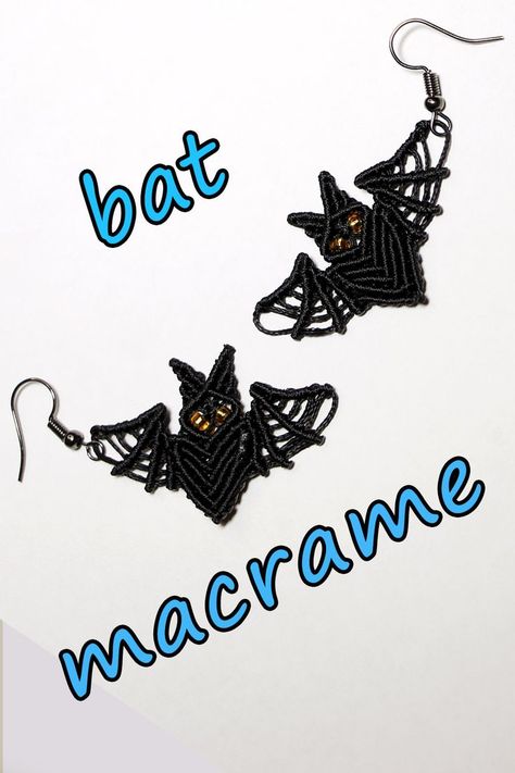 Macrame Bat, Bat Earrings, Witch Shop, Witchy Crafts, Macrame Earrings, Macrame Patterns, Macrame Diy, Bat, Macrame