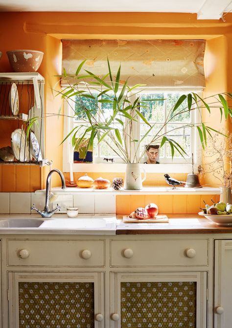 Yellow is perfect for a small traditional kitchen, making the space bright and cheerful. #kitchen #yellow Small Traditional Kitchen, Grey Kitchen Inspiration, Best Paint For Kitchen, Orange Kitchen Decor, Orange Rooms, Period Living, Traditional Kitchen Design, Orange Kitchen, Real Homes