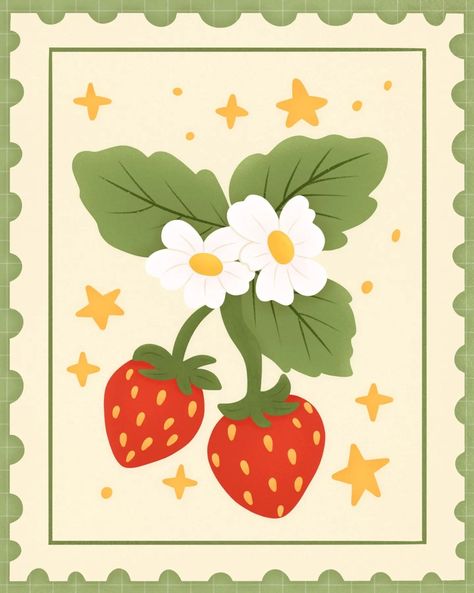 Strawberry stamp 🍓✨ Swipe to see the printed notebook of this illustration 📒✨ You can DM me for more info about ordering ✨ . . . #strawberry #strawberries🍓 #notebook #printednotebooks #illustrations #digital_artist #digitalart #digitalillustrator #Illustration #illustratorsoninstagram #IllustrationArtists #illustrationforbooks #illuatration_daily #illustrationart #CuteArt #cutedrawings #cuteillustration #cutedrawing #procreate #ProcreateArt #notebookart #notebookartist #drawing #drawing✏ #f... Strawberry Basket Tattoo, Strawberry Leaves Drawing, Vintage Strawberry Aesthetic, Strawberry Cute Drawing, Plant Drawing Aesthetic, Strawberry Drawing Aesthetic, Strawberry Art Illustration, Strawberry Bulletin Board, Strawberry Digital Art