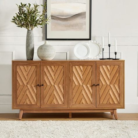 Tobias 57"Wide Mid-century Chevron-patterned Sideboard with Adjustable Shelves by HULALA HOME - On Sale - Bed Bath & Beyond - 39489332 Wide Sideboard, Nursery Furniture Sets, Kitchen Sale, Cabinets For Sale, Sideboard Furniture, Sideboard Buffet, Stylish Furniture, Adjustable Shelves, Kitchen Dining Furniture