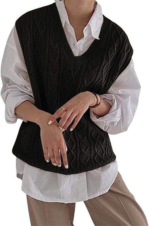 #fall #winter #outfit #NY #Europe #France #sweden #copenhagen #Denmark #Stockholm Sweater Vest Oversized, Casual Sweaters Women, Rib Knit Sweater, Fall Wear, Dress Shirt Sleeves, Vest Outfits, Ribbed Knit Sweater, Sleeveless Sweater, Casual Sweaters