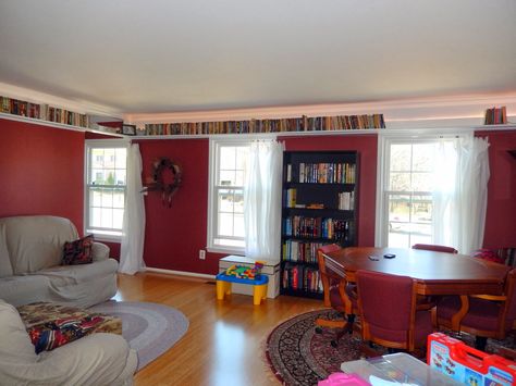 Above the Window (and Door) Paperback Bookshelves | REEBelliouslyCrafty Simple to make using supplies from your favorite lumber yard. Shelf Above Window, Under The Bed Storage, Floating Bookshelves, Window Shelves, Basement Living Rooms, Bookshelves Diy, Bedroom Windows, Book Storage, Diy Furniture Projects