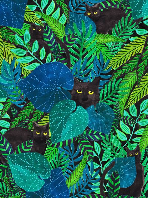 Angela Mckay (Australia) | Ohkii Studio (NY, USA) Cat Scenery, Angela Mckay, Art Girl Aesthetic, Motif Jungle, Jungle Illustration, Jungle Pattern, Jungle Art, Posca Art, Illustration Art Drawing