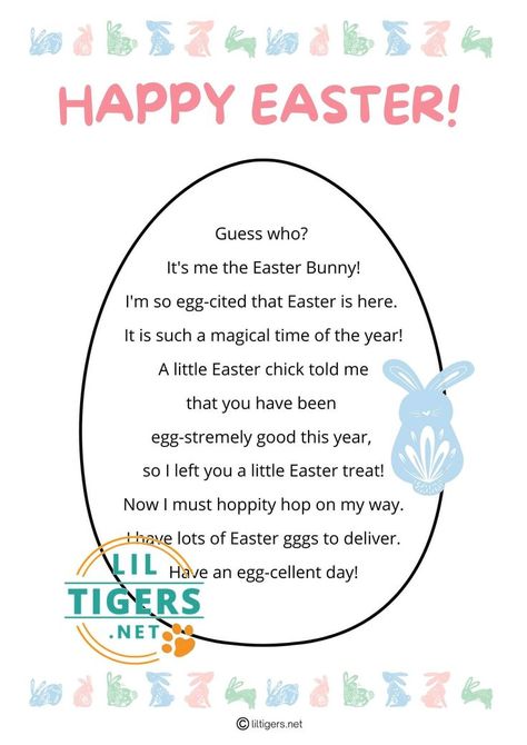 Do you want to send a letter from the Easter bunny to your children? Then go and get our free printables. Your kids will love them! #easterbunnyletter #letterfromtheeasterbunny #easteractivitiesforkids Letter From Easter Bunny Free Printable, Easter Fundraiser, Easter Bunny Ideas, Letter From The Easter Bunny, Easter Egg Hunt Clues, Easter Poems, Easter Bunny Letter, Easter Bunny Template, Bunny Ideas