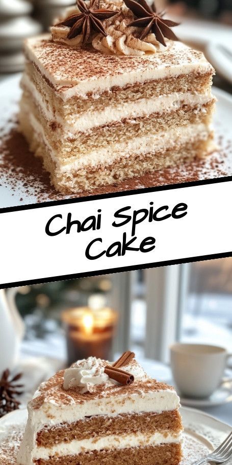 Chai Cake with Cream Cheese Frosting Recipe | Cozy Fall Dessert Warm up your fall gatherings with this delightful Chai Cake, infused with aromatic spices and topped with creamy frosting. Perfect for chilly afternoons or as a stunning centerpiece for any autumn celebration. Get the full recipe now! Spiced Vanilla Chai Cake, Chai Recipes Dessert, Chai Tea Cake, Chai Desserts, Chai Spice Cake, Chai Cake Recipe, Carmel Cake, Eggnog Dessert, Chai Cake