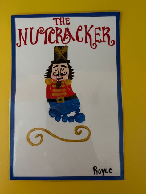 Handprint Nutcracker, Nutcracker Footprint Art, Nutcracker Preschool Craft, Nutcracker Handprint, Nativity Handprint Art, Christmas Footprint Art For Infants, Nutcracker Crafts For Kids, Christmas Handprint Art Kids, Footprint Christmas Crafts