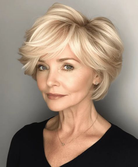 Pixie With Layers, Tapered Bob, Asymmetrical Pixie Cuts, Modern Short Hairstyles, Bob With Highlights, Layered Bob Short, Hairstyles For Women Over 60, Soft Blonde, Curly Pixie Cuts