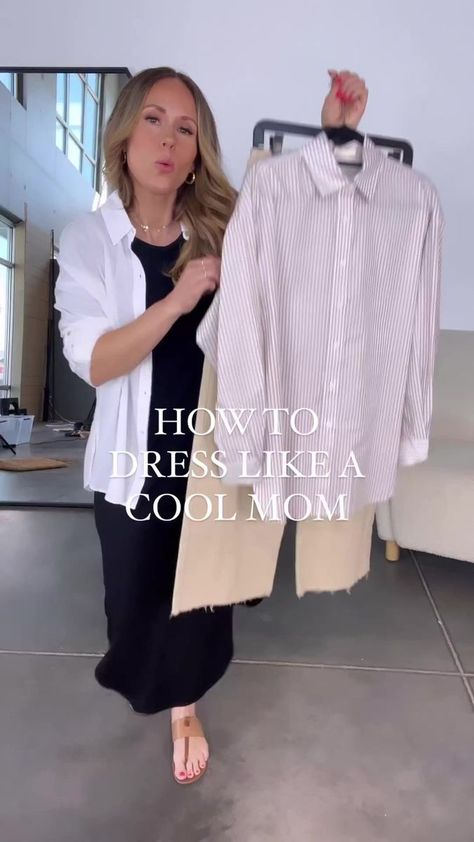 Style A Button Down Shirt, Button Down Layering, Mom Outfit, Layering Tanks, Wide Leg Pant, A Button, Mom Outfits, How To Style, Follow For More