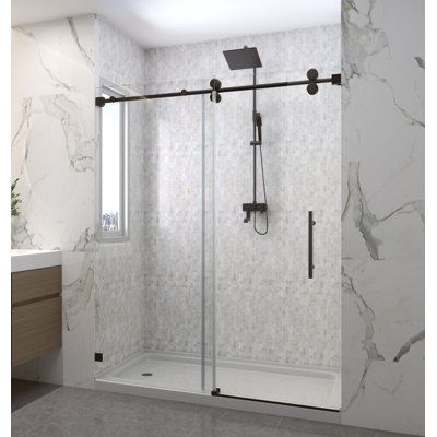 IGS frameless shower doors will give you a brilliant bathroom. Newly designed hidden handle keep a neat and clean look from inside and let you move freely. Premium hardware finishes and high-quality 3/8" (9.5mm) clear Enduroshield-treated tempered glass make your bathroom look modern with a touch of elegance. Enduroshield coating repels water and contaminants. It is easier to clean and maintain. This fully frameless shower door uses 2 large solid stainless steel rollers passed the 100, 000 slidi Shower Door Sliding, Barn Door Shower Doors, Black Slide Shower Door, Rain Glass Shower Door The Home Depot, Sliding Glass Shower Doors Frameless Lowe's, Glass Sliding Shower Doors Lowe's, Sliding Door Shower With 36” Width Walk Through, Frameless Sliding Shower Doors, Tub Doors