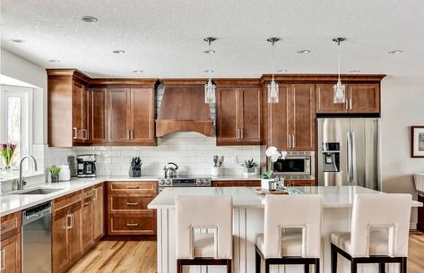 Bay Window in kitchen Bay Window Kitchen, Cherry Wood Kitchen Cabinets, Cherry Wood Kitchens, Furniture Kitchen Cabinets, Window Kitchen, Cherry Kitchen, Cherry Cabinets, Kitchen Hoods, Wood Kitchen Cabinets