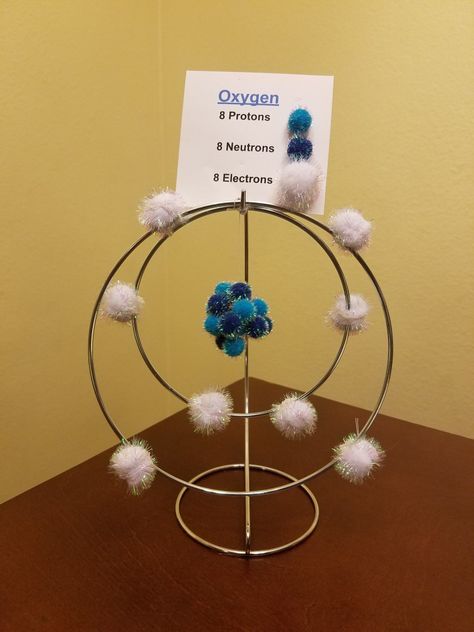 Oxygen Atom Project Beryllium Atom Model Project, Atom Project Ideas 3d, Atom Project Models, Atom 3d Project, Model Of Atom Projects, Oxygen Atom Model Project, Boron Atom Model Project, Atom Project Ideas Models Middle School, Atom Model Project Ideas