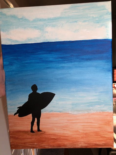 Easy Surf Paintings, Surfing Drawing, Father's Day Painting, Boy On Beach, Surfer Painting, Surf Drawing, Surf Boy, Ocean Drawing, Surf Painting