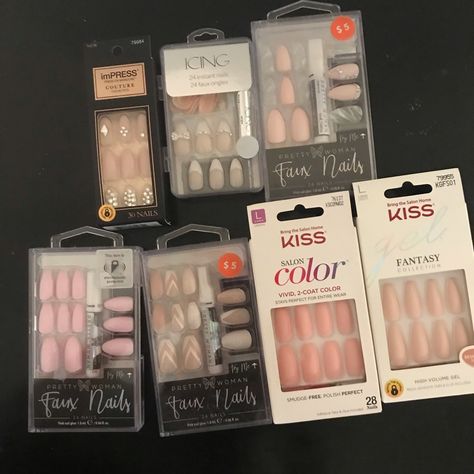 Press On Nails Lot New In Box 7 Sets Of Nails In Good Condition Press On Nails Aesthetic, Bday Basket, Press Ons Nails, Burr Basket, Pink White Nails, Nail Buffers, Square Press On Nails, Instant Nails, Press On