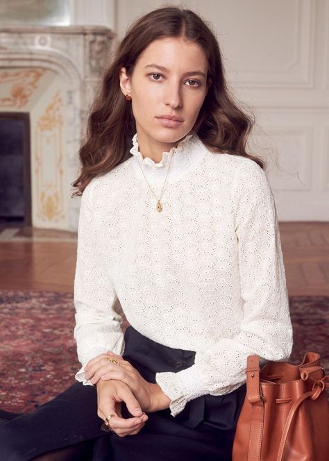 Sezane’s Pre-Fall Collection is Their Best Yet Sezane Clothing, Ruffle Neck Blouse, Fall Fashion Skirts, Parisian Chic Style, Personal Style Inspiration, Black Winter Coat, Pre Fall Collection, Selling Clothes, Fall Collection