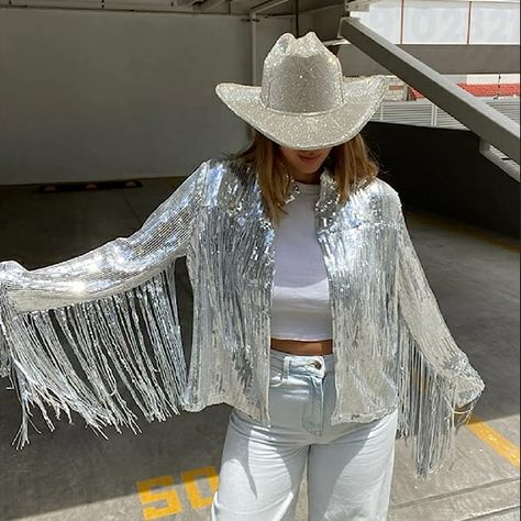 Cowboy Fits, Sequin Fringe Jacket, Disco Jacket, Disco Cowboy, Cheer Banquet, Iconic Outfits, Cowboy Jacket, Gay Outfit, Disco Cowgirl