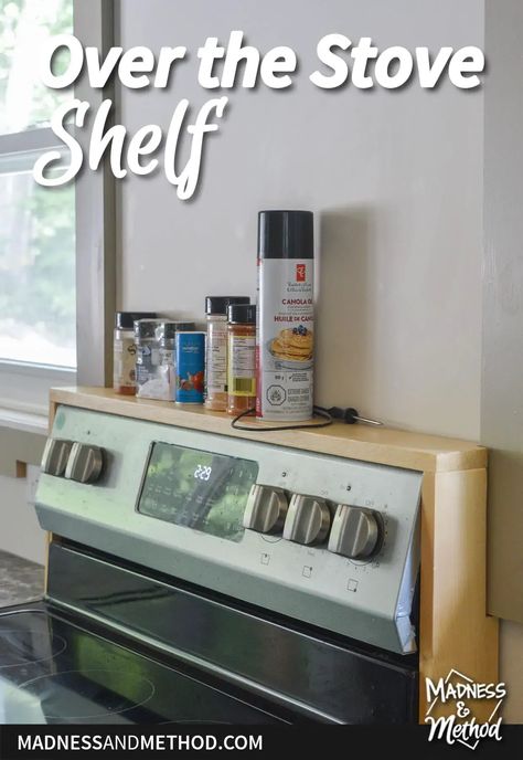 Looking to block the sides of your oven, or want a place to store things? This easy over the stove shelf DIY build is the perfect solution! Stove Shelf Diy, Over The Stove Shelf Diy, Over The Stove Shelf, Stove Shelf, Canada Home Decor, Shelf Diy, Diy Decorating, Diy Shelves, Diy Blog