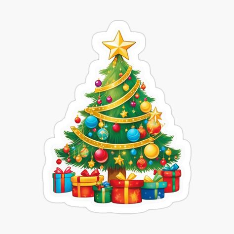 Get my art printed on awesome products. Support me at Redbubble #RBandME: https://www.redbubble.com/i/sticker/Festive-Christmas-Tree-Surrounded-by-Gifts-Sticker-by-InkedAndPopped/165796449.JCQM3?asc=u Christmas Tree Sticker, Christmas Tree Printable, Tree Sticker, Christmas Tree Clipart, Tree Clipart, Tree Stickers, Cool Stickers, Christmas Stickers, Pipe Cleaner