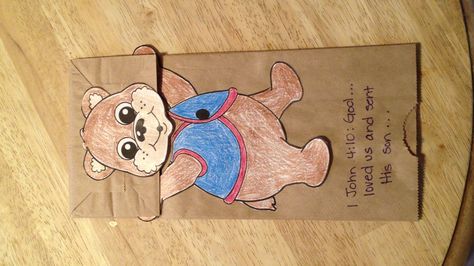 Awana cubbie Back to club night!!  This is a puppet of cubbie bear! Cubbies Crafts Awana, Awana Cubbies Honeycomb Craft Ideas, Awana Cubbies Crafts, Awana Cubbies Honeycomb, Cubbies Awana, Awana Activities, Awana Puggles, Awana Crafts, Childrens Ministry Crafts