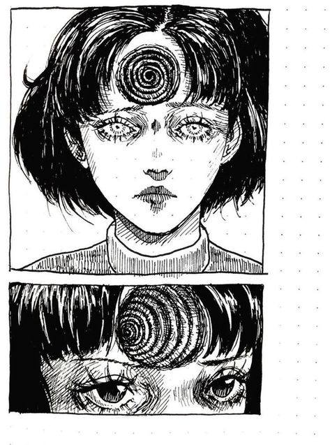 Gory Eye Drawing, Junji Ito Sketch, Horror Art Sketch, Tomie Sketch, Comic Style Tattoo, Junji Ito Drawing, Creepy Art Style, Junji Ito Art, Black Drawing