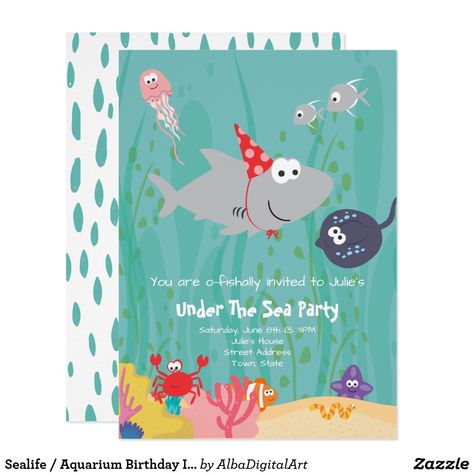 Aquarium Birthday, Sealife Aquarium, Geek Party, Shark Birthday Invitations, Under The Sea Birthday Party, Mad Tea Parties, Fishing Birthday Party, Ocean Birthday, Under The Sea Birthday