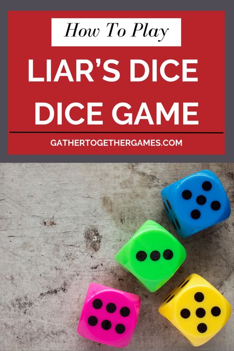 Dive into our ultimate guide on Liar’s Dice, the thrilling game of deception and strategy! 

Learn the rules and master the art of bluffing with our step-by-step blog post. 

Perfect for game nights with friends and family, this guide will elevate your Liar’s Dice skills and ensure endless fun.

#LiarsDice #DiceGames #GameNightFun #PartyGames Diy Dice Games, Dice Games For Adults, Dice Game Rules, You Liar, Tiles Game, Gather Together, Game Nights, Craps, Dice Games