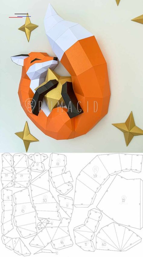 Paper Cut Outs, Paper Fox, Kraf Kertas, Origami Patterns, Folding Origami, Instru�ções Origami, Papercraft Templates, Origami Crafts Diy, Diy Origami