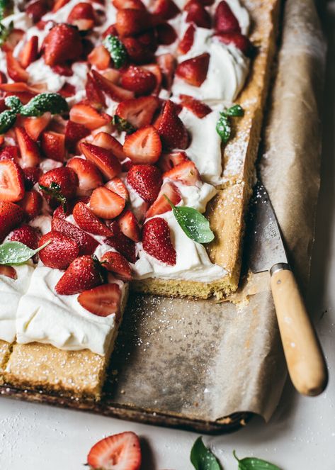 Sheet Pan Strawberry Shortcake — saltnpepperhere Vegan Strawberry Shortcake, Strawberry Sheet Cakes, Macerated Strawberries, Dreamy Desserts, Short Cake, Strawberry Shortcake Recipes, Shortcake Recipe, Toronto Food, Feed A Crowd