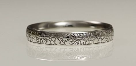 Platinum 3mm Wedding Ring Flower Engraved Ladies Wedding Band | Etsy Wedding Ring Flower, Engraved Wedding Rings, Platinum Wedding Band, Platinum Wedding Rings, Ring Flower, Platinum Wedding, Birthday Ring, Victorian Rings, Wedding Band Ring