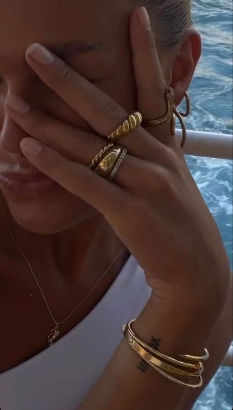 No tarnish gold ring jewelry #ad Elegant Gold Jewelry Aesthetic, Gold Stacked Jewelry Aesthetic, Olive Skin Tone Jewelry, Classy Gold Jewelry Aesthetic, Gold Jewels Aesthetic, Jewelry Stack Inspiration, Ring Inspo Jewelry Gold, 2024 Gold Jewelry Trends, Classy Gold Rings