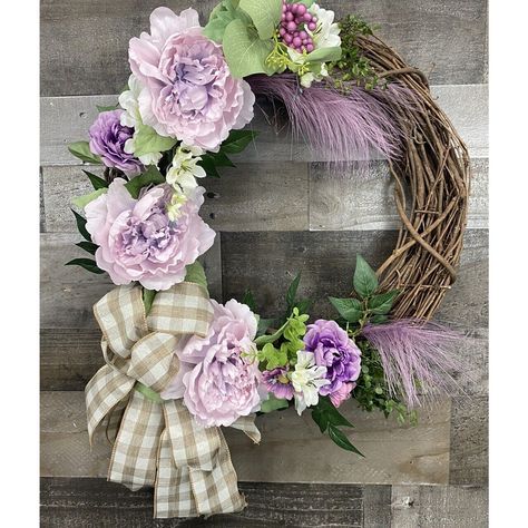 Celebrate The Enchanting Beauty Of Nature With Our Grapevine Purple And Lilac Flower Wreath, A Captivating Blend Of Rich Hues And Delicate Blooms. This Exquisite Wreath Features A Base Of Rustic Grapevine, Providing A Charming And Earthy Foundation. The Lush Arrangement Of Deep Purple And Soft Lilac Flowers Elegantly Weaves Together, Creating A Harmonious Display Of Color. The Deep Purple Blooms Exude Regality And Sophistication, While The Lilac Flowers Add A Touch Of Gentle Charm. Each Petal Is Sand Dollar Art, Decor 2024, Wreath Summer, Wreath Front Door, Potting Shed, Botanical Beauty, Lilac Flowers, Front Door Wreath, Wreath Crafts