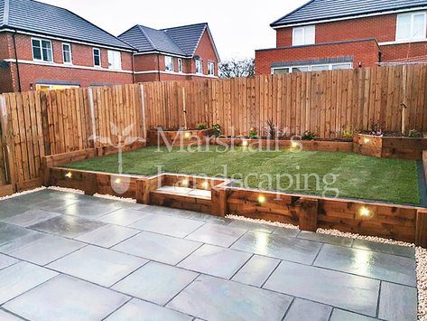 Cross Gates, Leeds (Landscaping Project 124) Raised Level Garden, Raised Bed Lighting Garden Ideas, Garden With Step Up, Raised Grass Area, Sectioned Garden Ideas, 2 Tier Garden Ideas, Raised Seating Area Garden, Levelling A Sloped Garden, Uneven Garden Ideas