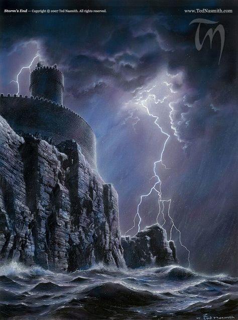 Storm's End by Ted Nasmith Ted Nasmith Game Of Thrones, Storms End Game Of Thrones, Asoiaf Castles, Storms End, Baratheon Aesthetic, Ted Nasmith, Game Of Thrones Locations, House Baratheon, Game Of Thrones Artwork