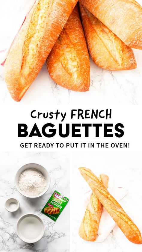 Crusty French Baguette French Bread Recipe Homemade, Crusty Baguette Recipe, Crusty French Bread Recipe, Bread Recipes Easy, French Baguette Recipe, Easy French Bread, Easy French Bread Recipe, Crusty French Bread, Baguette Recipe