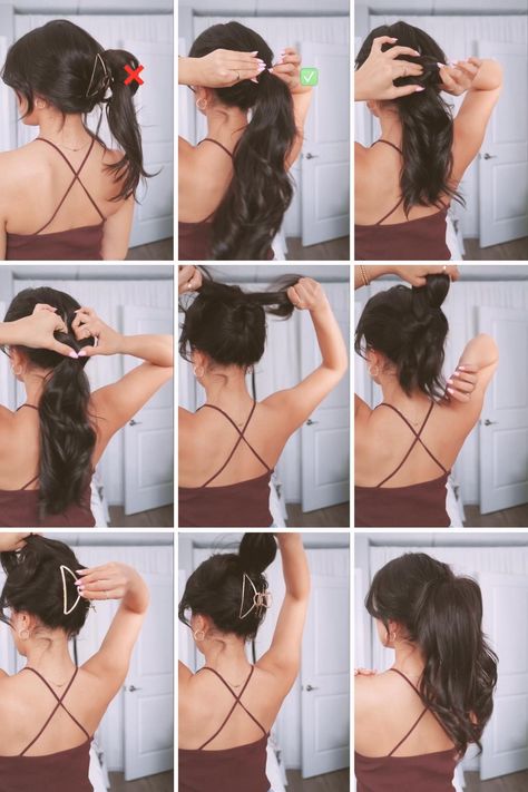 You’ll Want To Try These Claw Clip Ponytail Hacks ASAP Women Short Curly Hairstyles, Haircuts Y2k, Claw Clip Ponytail, Clip Ponytail, Ponytail Clip, Hair Styles For Women, Clip Hair, Claw Clip, Step Up